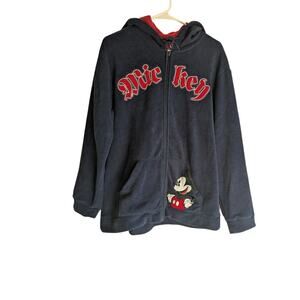 Disney sherpa navy blue graphic hoodie embroidered logo mickey mouse size Xlarge